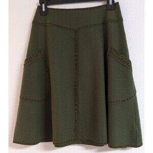 Jocomomola de Sybilla Women's Embroidered Wool Olive Green Circle Skirt 40/US 0